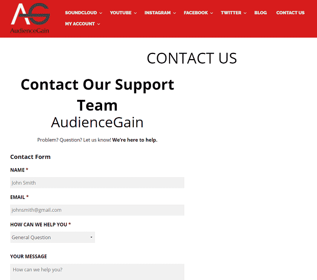 AudienceGain.net contact page