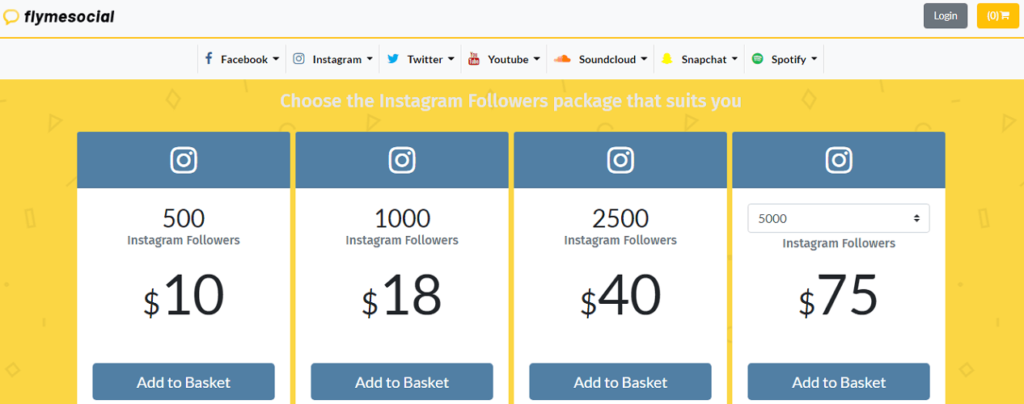 Flymesocial Instagram followers service page