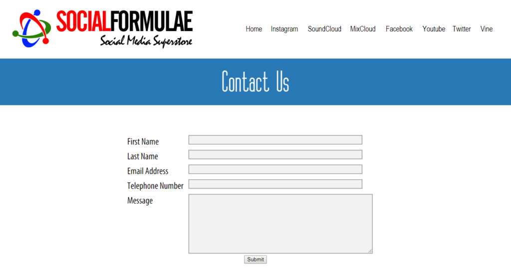Social Formulae Contact page