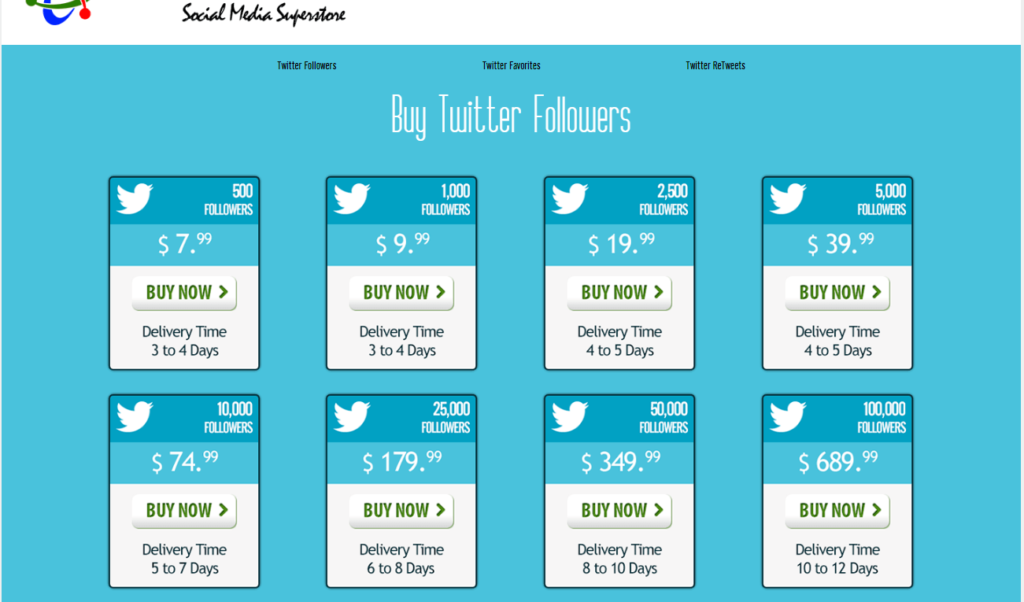 Social Formulae Twitter Followers service page