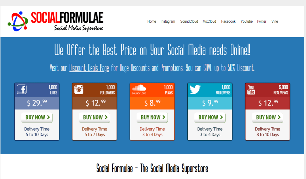Social Formulae services homepage